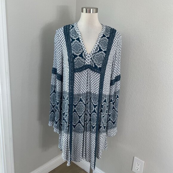 Knox Rose Dresses & Skirts - Knox Rose Womens Plus XXL Boho Tunic Dress V Neck Long Sleeve Blue